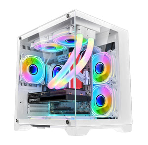 WJCOOLMAN GYZ MINI Gaming Computer case with ARGB Fan X 5 - Support M-ATX, Mini-ITX Mid Case. Tempered Glass Side & Front , MATX Mid Tower, PC Case