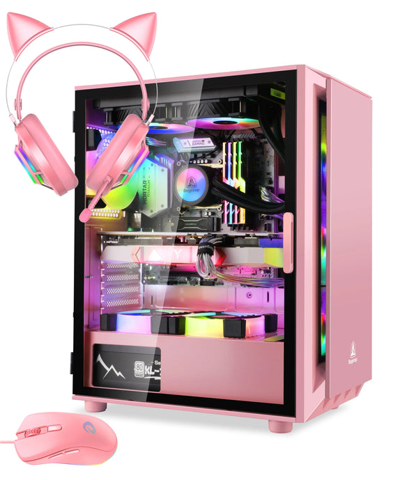 Segotep Gaming Case with Headset Gaming Mouse Combo Pink ATX Micro-ATX, MINI-ITX Mid Case USB3.0 Port, 1.0mm SPCC Steel Plate, Support Liquid Cooling Tempered Glass Side - Uniway Computer Alberta